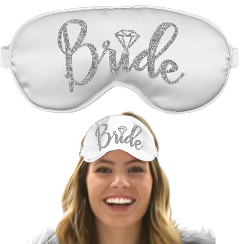 Product Image of the Bride Mask Bridal Gift - Silver Sparkle Diamond Satin Blackout Eye Mask - Gifts for The Bride - White Mask(BRD SLV) Wht