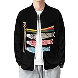 [クーパク] ジャケット メンズ 鯉のぼり 和風 和柄 パーカー コート フライトジャケット ジップジャケット 野球服 体型カバー トップス おしゃれ 普段着 L