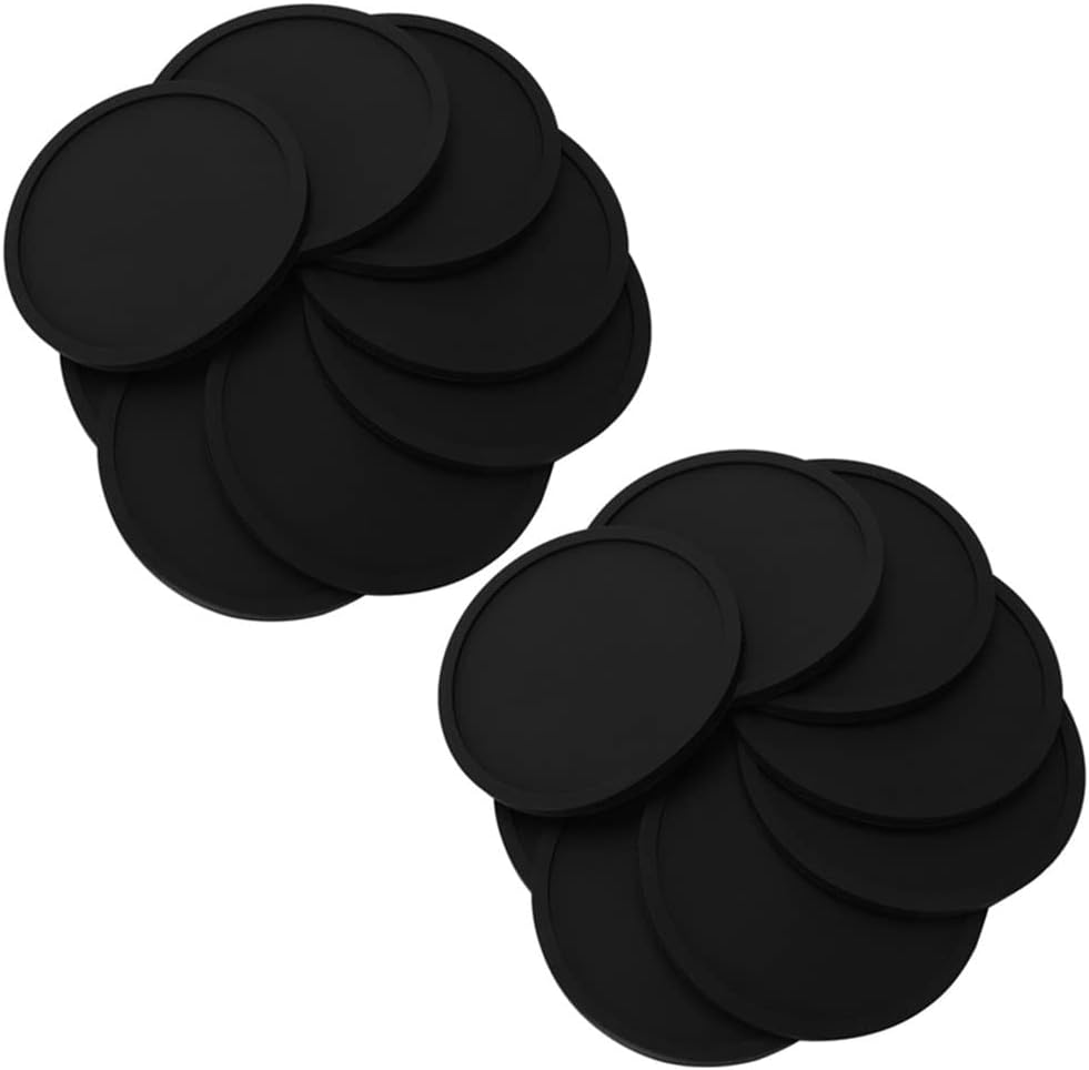 Silicone Black Drink Coasters Set Of 16 Non-Slip Round Soft Sleek And Easy To Clean