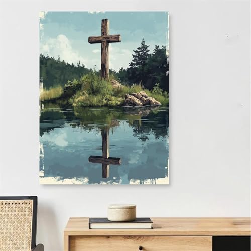 Peinture par Numéro Adulte Croix avec Cadre 30x40cm Religion Art