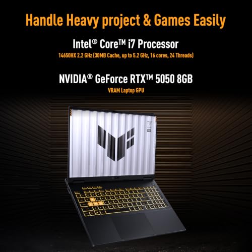 Image of ASUS TUF F16 (2026),Intel Core i7 14650HX (14th Gen),RTX 5050-8GB,16GB RAM (Upgradeable),1TB SSD,FHD+,16 inch(40 cm),144Hz,Win 11,M365 Basic(1Y),Office 24,Jaeger Gray,2.2 Kg,FX608JHI-TU225WS,Gaming Laptop