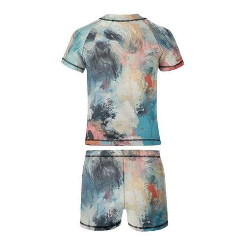 Shih Tzu Dog with Paw PrintChildren's Casual Swimsuit Set - Simple and Versatile8-10Y（130cm）3