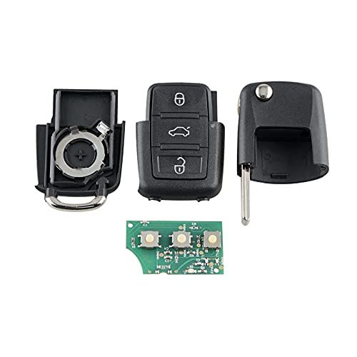 Heart Horse 3 Tasten Auto Fernbedienung Schlüssel mit 433Mhz ID48 Chip und Batterie für Volks-Wagen V-w Jet-TA Golf Passat Sko-da Seat Leon Polo Autoschlüssel Gehäuse mit Klinge (OEM:1K0959753G)