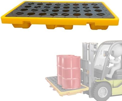Industrial Drum Spill Containment Pallet, 2 Drum Capacity, Anti-Slip, Forklift Accessible, Modular Design for Oil Tank Spill Protection, 90-150L Capacity,51-1/5x26-4/5x6.7in(130x68x17cm)