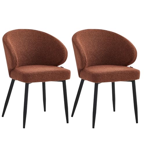 Colenis® - Chaises Salle à Manger Ruby - Lot de 2 - Bordeaux - Tissu Bouclé - Pieds en Métal Noir - pour Salon, Bureau