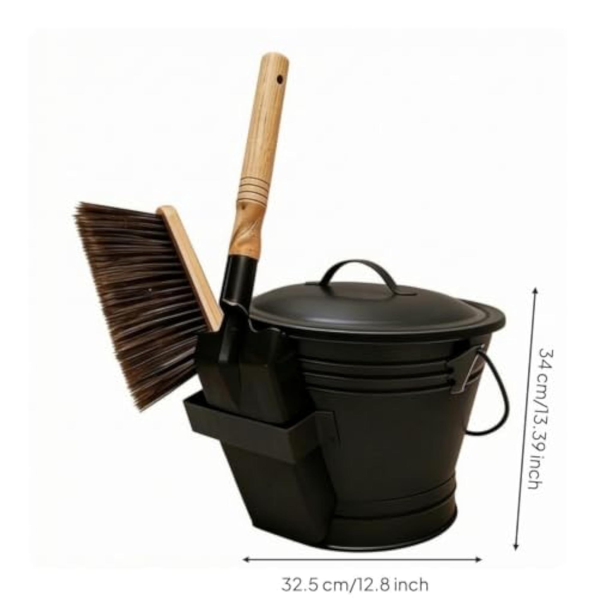 Fireplace Ash Bucket with Tools, Sturdy Metal Construction