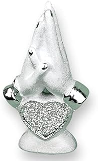 ProTech Ceramic Crushed Diamond Joining Hands Namaste Ornament, Silver Sparkle Heart in Hands Crystal Figurine, Bling Crystallized Stunning Love Ornament, Display Present, Home Décor