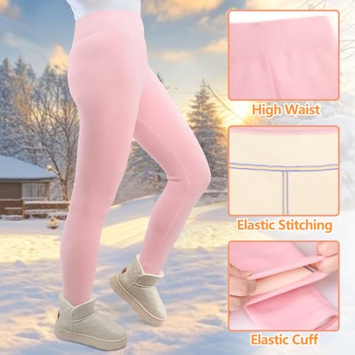 Girls Fleece Lined Leggings Ribbed Kids Winter Warm Pants 4-13 Years2