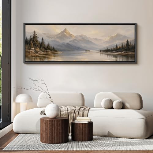 Image of MUDECOR Large Framed Canvas Print Wall Art Pine Lake Forest for Living Room