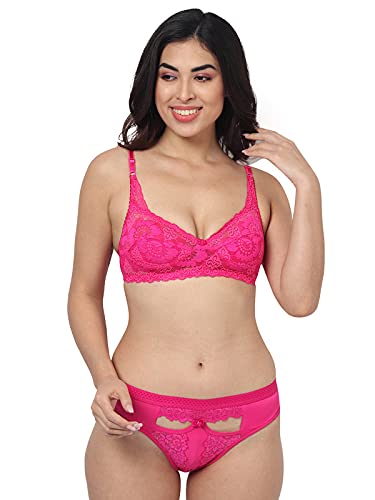 Image of SGC SWEDEN Women's Cotton Bra Panty Set, Sexy Lingerie for Honeymoon Sex Lingerie Set for Women Bra Panty Set for Women Babydolls Sexy Lingerie for Honeymoon Lingerie Multi-Color Cup-B Pink