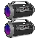Pyle Wireless Portable Bluetooth Boombox Speaker - 40W 2Ch Waterproof Rechargeable Speaker Loud Stereo System w/ Google Assistant / Siri Voice Control, TWS Function, Micro SD, RGB Lights - PBMKRG155