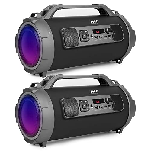 Pyle Wireless Portable Bluetooth Boombox Speaker - 40W 2Ch Waterproof Rechargeable Speaker Loud Stereo System w/ Google Assistant / Siri Voice Control, TWS Function, Micro SD, RGB Lights - PBMKRG155