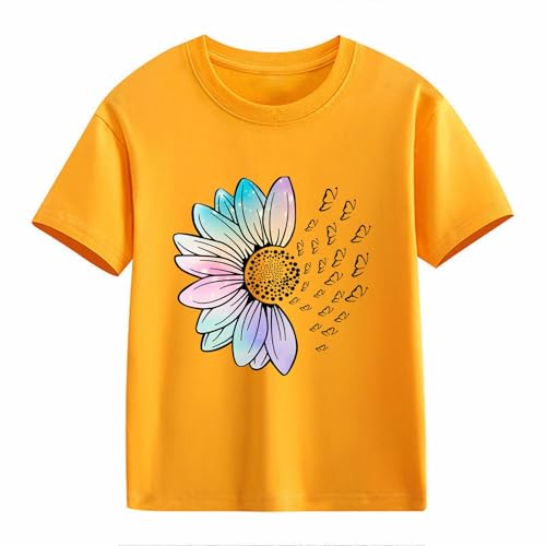 Girls Loose Fit Sunflower Graphic T Shirts Short Sleeve Crewneck Cute Pattern Printed Tops Kids (A-Yellow, 10-11 Years)2
