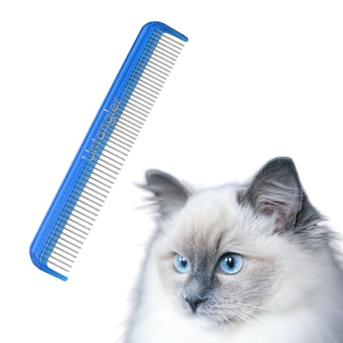 Image of Cat Comb - 7 inch Dual-Spaced Rotating Teeth Comb, Blue - Stimulates Natural Oil Production, Prevents Static Build Up, Made in USA, Vet Recommended, Hand Assembled