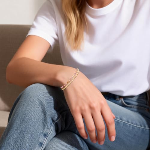 Mwmoeen Lot de 2 bracelets en véritable pierre naturelle pour femme - Bracelet en pierre précieuse de diamant naturel de 2,5 mm - Bracelet porte-bonheur - Emballage cadeau exquis - Accessoires de – vue 7
