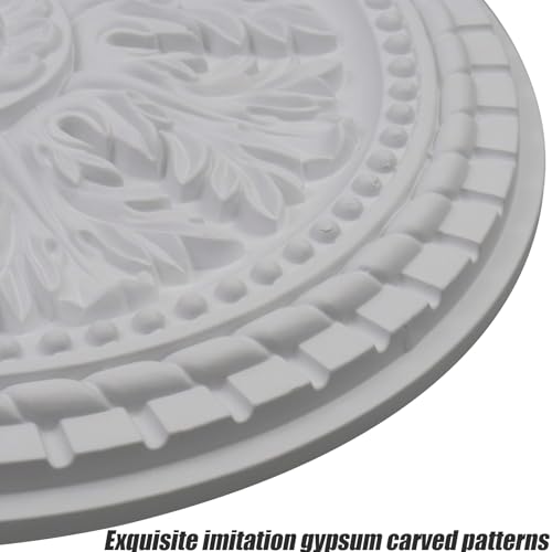 Image of 13 Inches PU Ceiling Medallions 2Pcs, White, for Ceiling Hole Covering | Whole Plate Type, Paintable, European Vintage Style Carving, Made of Synthetic Foam