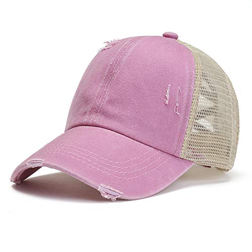 Cappello Berretto Uomo cap Berretto da Baseball da Donna Camo Print Cappello da Camionista Disordinato Lavato E Lavato Maglia Posteriore Coda di Cavallo Hollow Criss Cross Band-Rosa