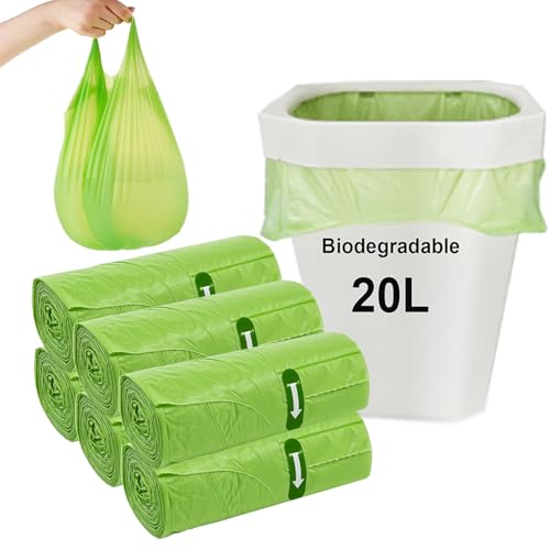 Biodegradable Bin Bags Liners 120PCS, 20L Small Food Waste Bags Trash Bags with Handle, KITBEST Green Caddy Liner Pedal, Compostable Swing Garbage Bags Bathroom Office Toilet Kitchen (51x63cm)