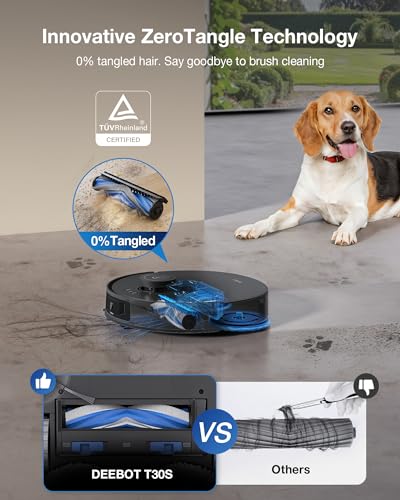 ECOVACS DEEBOT T30S PRO Robot Vacuum and Mop, 11000Pa, TruEdge Adaptive Edge Mopping, ZeroTangle Technology, AI Instant Re-mop, Hot Water Mop Washing, Self-Emptying & Refilling, AI Obstacle Avoidance