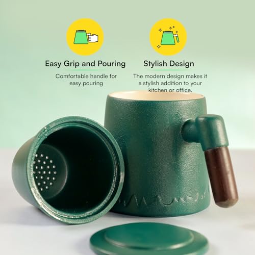 Image of Udyan Tea Infuser Mug | Ceramic Made Mug with Removable Infuser & Mesh Filter | Stylish Design with Easy Grip & Pouring (Forest Green)
