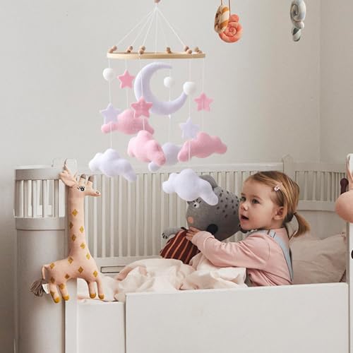 Crib Suspending Toy, Cloud Mobile Bassinet Decoration, Soft Felt Hanging Toy for Baby Girls Boys Baby Nursery Playtime Entertainment Bedside Sleep Soothing Room – Image 4