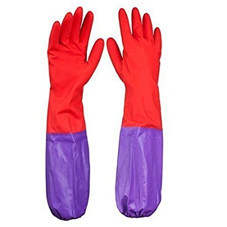 Hopiko Reusable Rubber Latex Household Kitchen Long Gloves ,Free Size