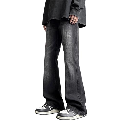 Mens Wide Leg Stylish Skater Jeans Casual Loose Fit Denim Pants Vintage Streetwear Hip Hop Jeggings (Grey,Small)