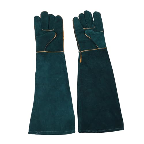 ROMISBABA 2 Piezas Guantes Protectores para Mascotas de Piel de Vaca Gruesos y Resistentes Mordeduras Diseño Duradero para Entrenamiento de Perros y Reptiles Color Verde Oscuro