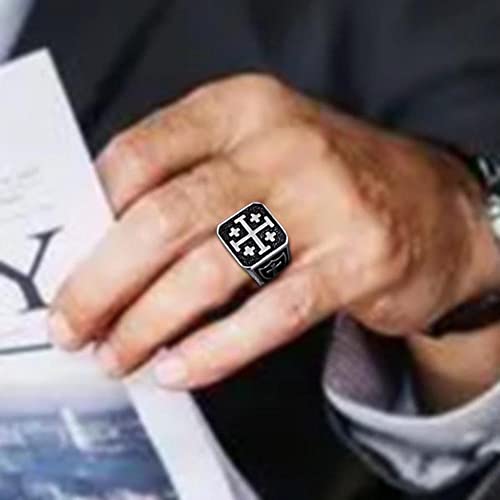 Jerusalem Cross Rings for Men,Mens Stainless Steel Christian Signet Ring,Vintage Silver Catholic Templar Ring in Size 11