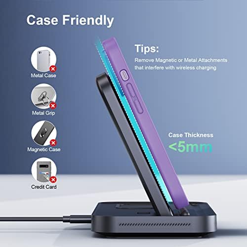 LK Wireless Charging Station 3 in 1 Wireless Charger Stand, Wireless Charger for iPhone 12 13 14 11 Pro Max XR XS X, Nightstand for Apple Watch 8 Ultra 7 6 SE 5 4 3 2, AirPods Pro/3/2(No iWatch Cable)
