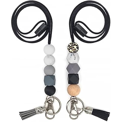 2Pack Cute Teacher lanyards for ID Badge Holder for Women Silicone Bead Lanyard Key Chain Breakaway Lanyard for Teachers Nurse Employees Students Teens Cover