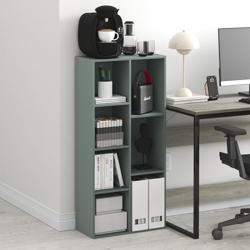 Furinno LUDER Book Shelf, 7-Cube Bookshelf, Bookcase with Open Shelves, 9.4 x 19.5 x 41.7, Easy Assembly, for Living Room, Bedroom, Home Office, Sage Green by Furinno - Image 2