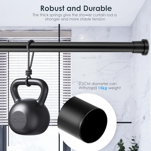 Shower Curtain Pole, No Drilling No Rust Telescopic Shower Rail, Shower Curtain Pole Extendable From 80 to 205cm for Bathroom Kitchen Door Room Divider Net Voile Curtain (Black) - Image 3