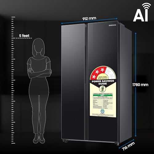 Image of Samsung 653 L, 3 Star, Frost Free, Double Door, Convertible 5-in-1 Digital Inverter, Side By Side AI Enabled Smart Refrigerator with WiFi (RS76CG8003B1HL, Black Matte /Black DOI)