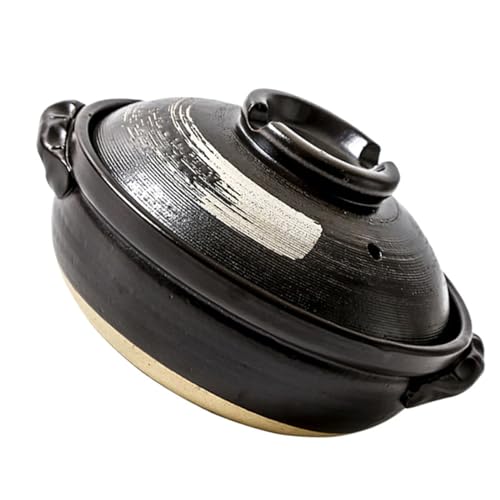 DCYEQRQ Cacerola de cerámica japonesa, olla redonda de arcilla con tapa, cerámica redonda resistente al calor, olla arrocera para sopa de guiso, 001,2800 ml (1 1700 ml)
