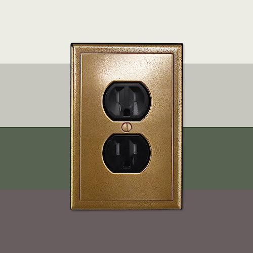 Questech Décor Single Duplex Electrical Outlet Cover Wall Plate, 1-Gang Single Switch Plate Standard Size Receptacle Cover, Decorative Wall Plate Ambient Design, Gold Finish, 3 Pack #TOP7
