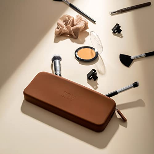 Soy For You Trendy Large Silicone Travel Makeup Bag, Smooth And Easy Moving Zipper, Travel Brush Pouch Holder, Portable Water-Resistant Cosmetic Organizer For Women (Brown) #TOP7