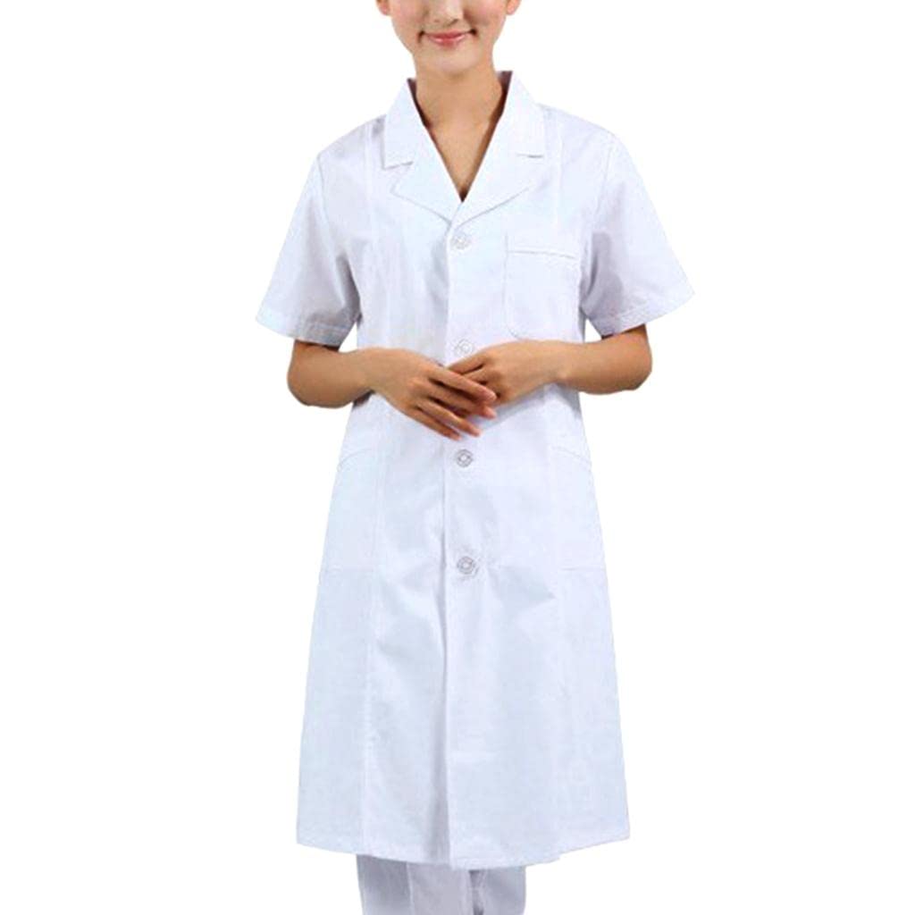 Bata de laboratorio de manga corta para mujer, uniforme de médico, enfermera, talla S