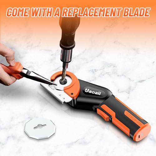 Uaoaii Cordless Electric Scissors, Electric Cardboard Box Rotary Cutter w/Replacement Blade & Storage Case, Safety Button, Power Carpet Cutter for Thin Cardboard Carpet Leather image 5