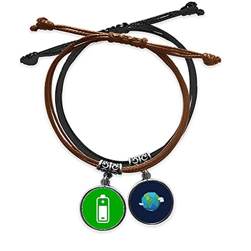 Pulsera cuero tierra verde cuerda mano con motivo de carga cuadrado