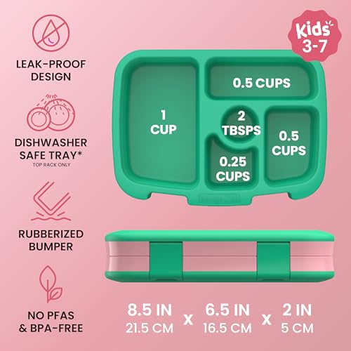 Image of Bentgo Kids Prints Leak-Proof, 5-Compartment Bento-Style Kids Lunch Box - Ideal Portion Sizes for Ages 3-7, Durable, Drop-Proof, Dishwasher Safe, & PFAS & BPA-Free Materials (Tropical)