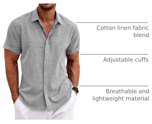 Image of COOFANDY Men's Linen Shirts Short Sleeve Casual Shirts Button Down Shirt for Men Beach Summer Wedding Shirt