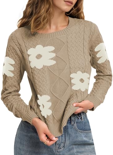 Image of Cakulo Womens Lightweight Fall Pullover Sweaters Cable Knit Crew Neck Sweater Tops 2025 Trendy Outfits