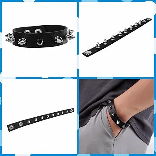 3 Pieces Punk Rock Leather Bracelets for Women Pop 80s 90s Emo Jewelry Accessories Retro Spiked Adjustable Wrap Wrist Cuffs4