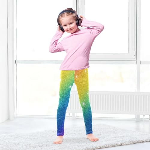 Girls Leggings Rainbow Glitter Gradient Kids Length Leggings Pants Toddler Athletic Soft Tights Trousers 4T4