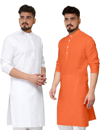 KAMOSA Pack of 2 Only Kurta for Men Traditional Plain Kurta, Clas...