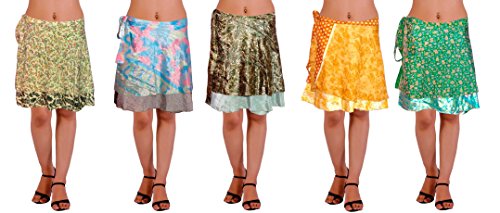 Lot of Five Wrap-Around Vintage Sari Magic Skirts - Art Silk