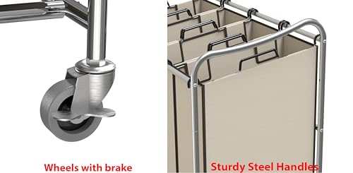 Simple Houseware 4-Bag Heavy Duty Rolling Laundry Sorter Cart, Chrome