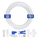 Refrigerator Water Line Kit, CNAODUN Ice Maker Water Line Kit with 1/4" OD 39.4ft Water Line Reverse Osmosis Quick Connect Fittings Push To Connect Water Tube Fittings for Fridge Ice Maker