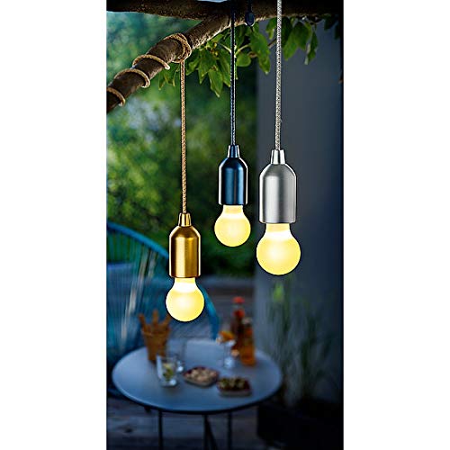 W B Set of 3 Metallic Pull Lamps, Safe-Touch, Surface Stays Cool, Wireless, Ideal for Garden, Garage, Campsite or Pantry, with Remote Control and Colour Changing Function